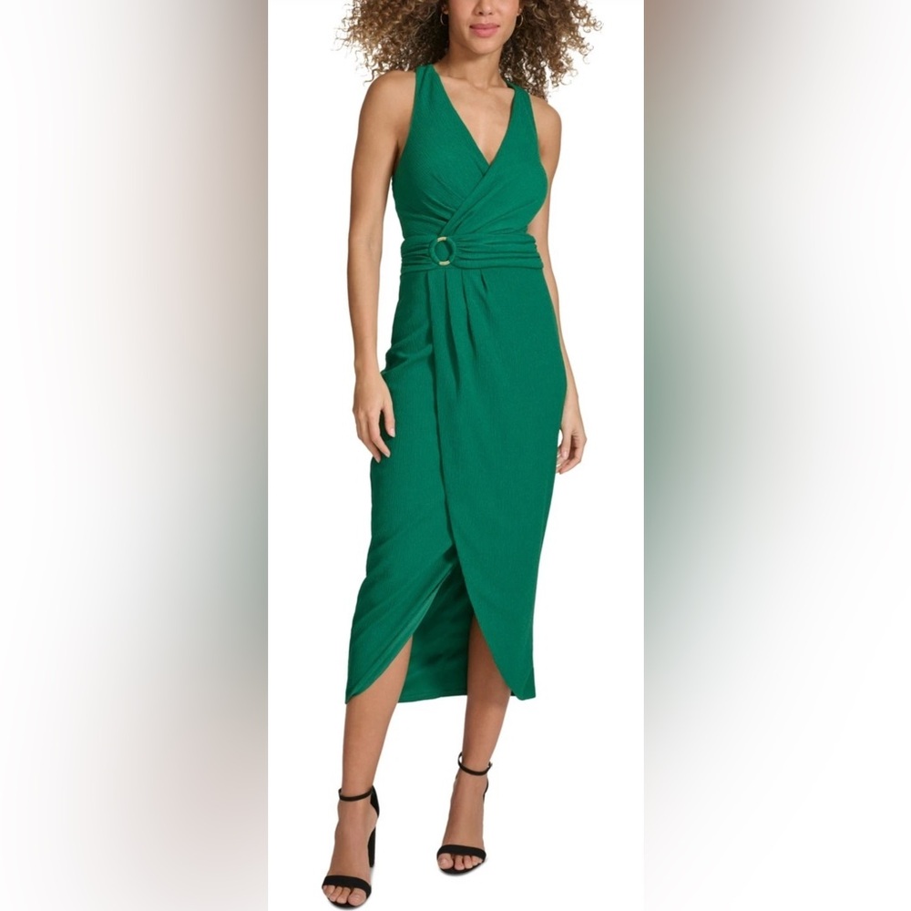 Siena Women's Faux-Wrap MIDI Dress - Green-4 New